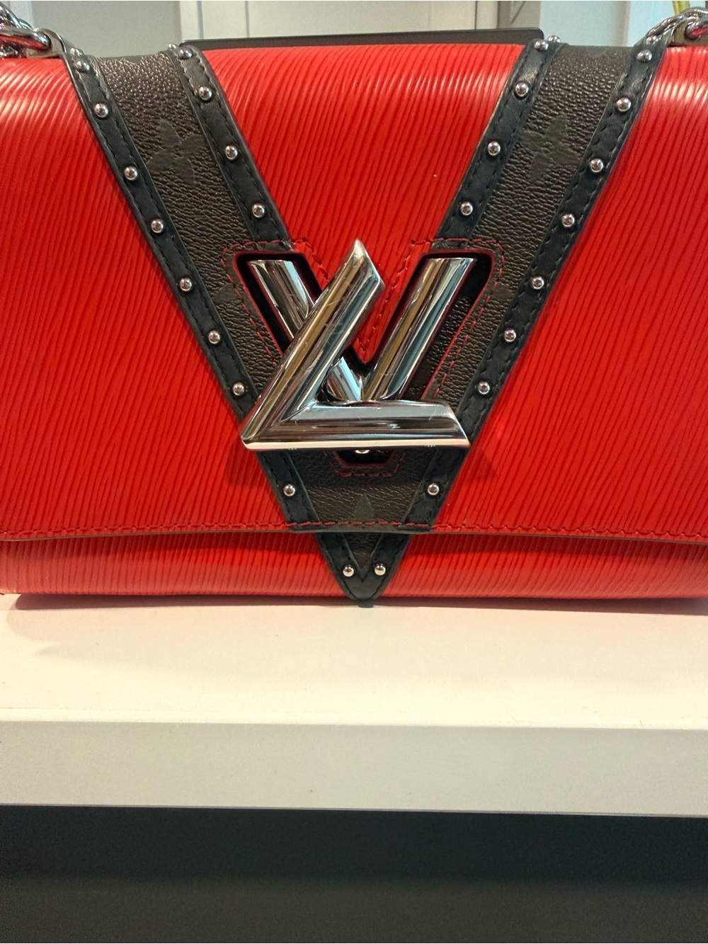 Louis Vuitton Red Twist MM Crossbody with Monogram V Accent